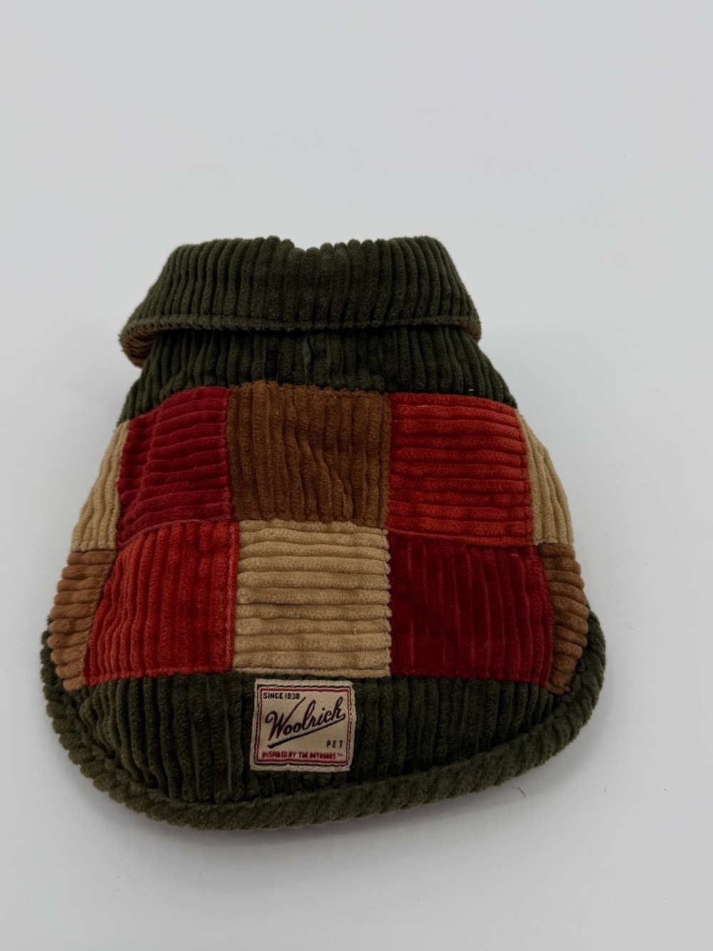 Woolrich Pet Dog Coat Jacket Small Corduroy Patchwork Quilted Harness Earth Tone